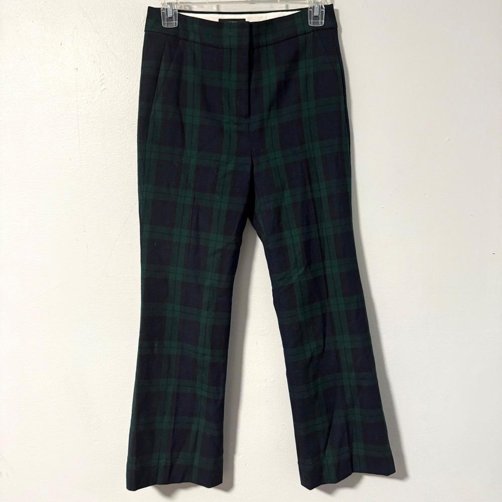 NWT J Crew Hayden Kickout Crop Pant Black Watch Tartan‎ Bi-Stretch Wool Size 0
